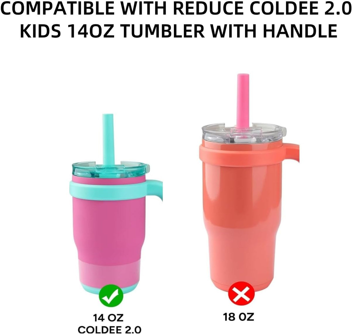 Replacement Straws Set Compatible With Reduce Kids Coldee 2.0 Tumbler 14 Oz,Spill-Proof Replacement Silicone Top Lid