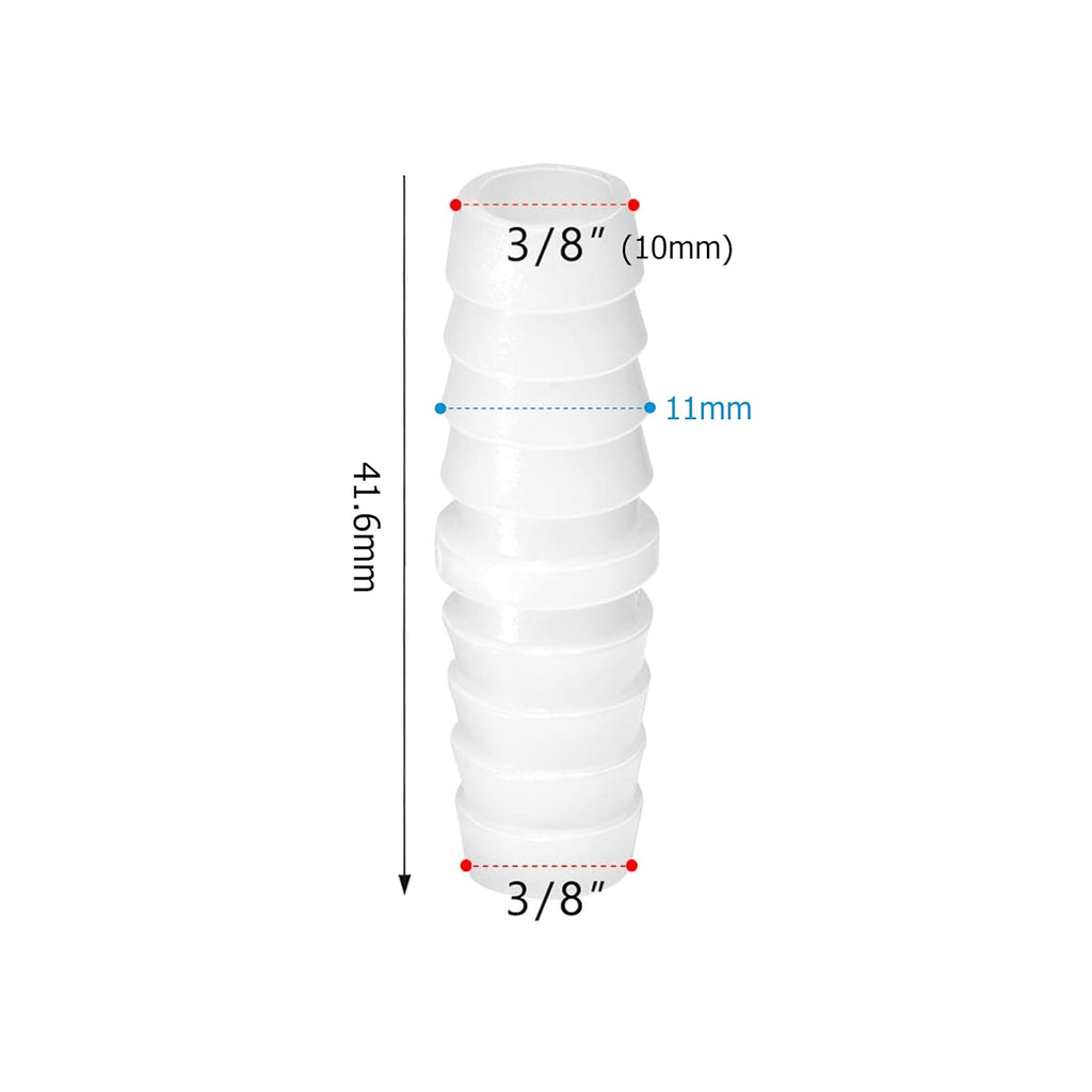 Quickun Plastic Hose Barb Fitting, 3/8" x 3/8" Barbed Splicer Mender Joint Adapter Union Fitting (Pack of 5)