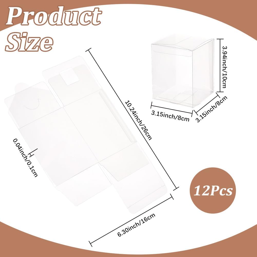 12Pcs Clear Favour Boxes 4x3x3 Inch Plastic Rectangle PVC Gift Boxes Transparent Present Candy Chocolate Cookies