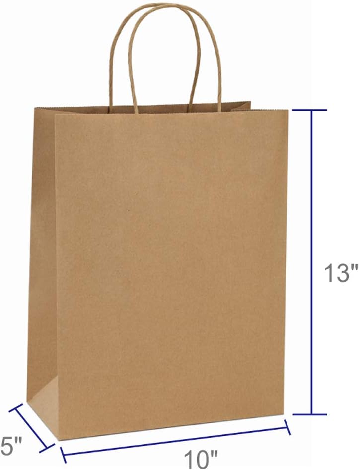 Kraft Paper Bags with Handles 10x5x13 Inch Brown 100 Pack Bulk