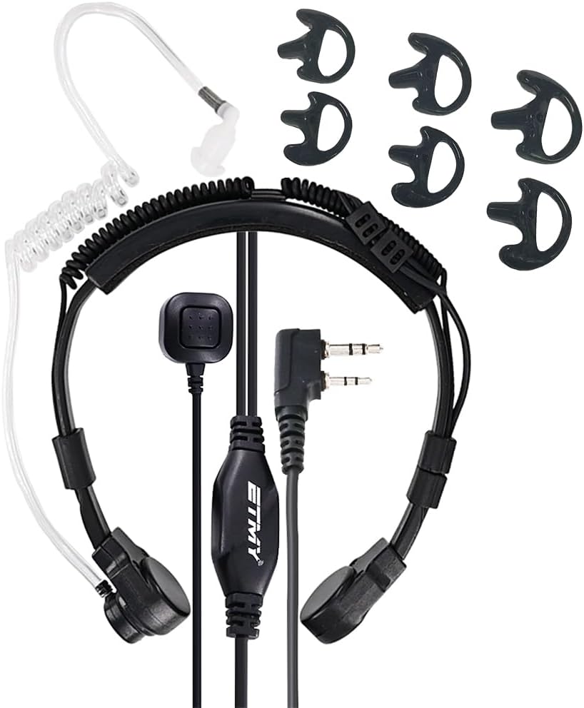 K-2 PIN Throat Mic Compatible with BaoFeng/Retevis/Pxton/Kenwood, Airsoft Tactical Single-Ear Air Tube Headset with