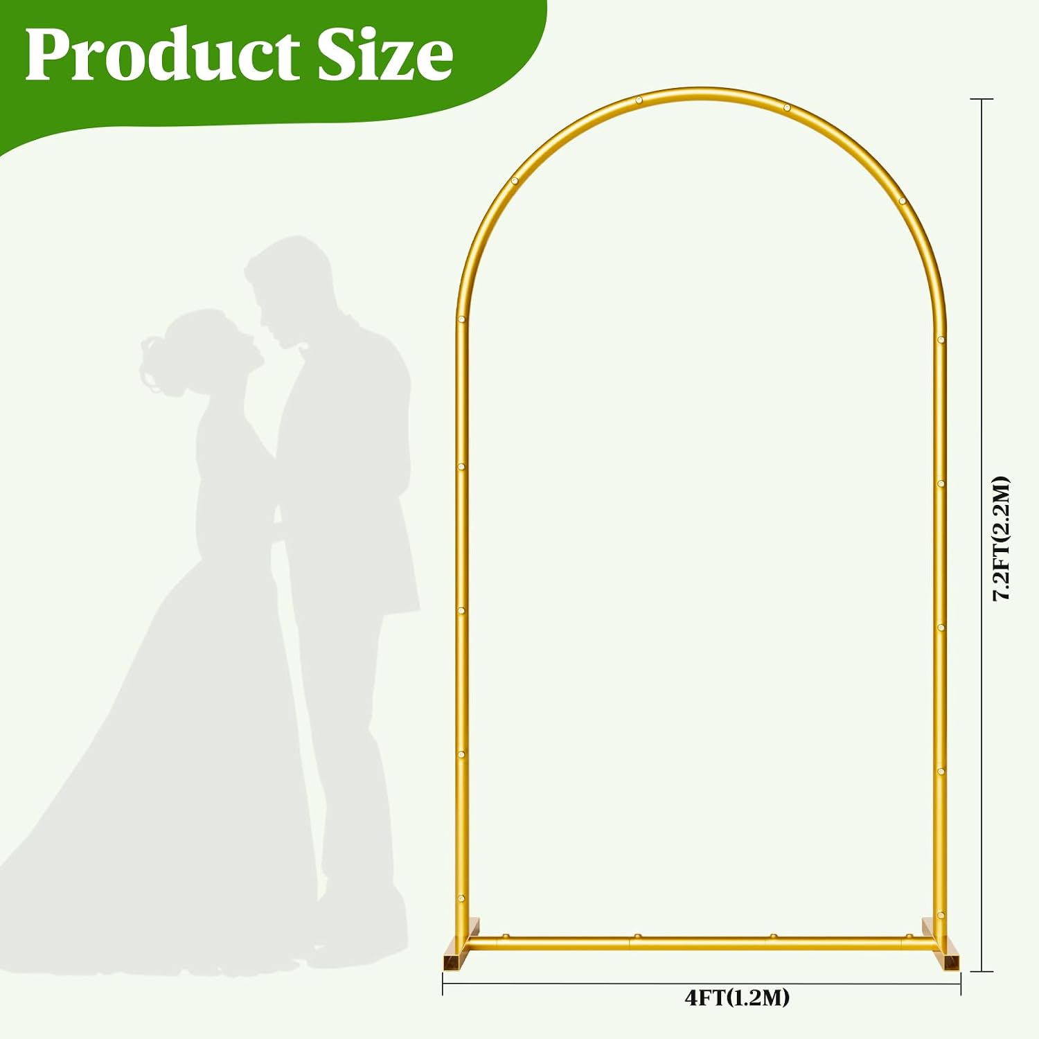 7.2FT Metal Wedding Arch Backdrop Stand,Stable Balloon Arch Frame,Gold
