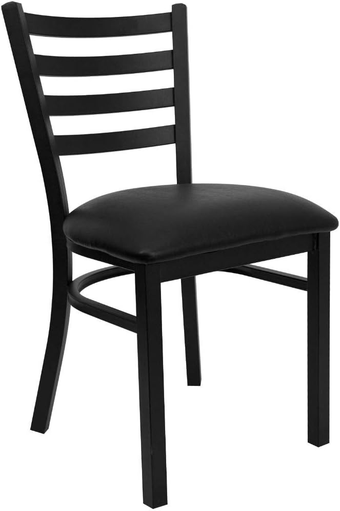 4 Pk. HERCULES Series Black Ladder Back Metal Restaurant Chair - Black Vinyl Seat