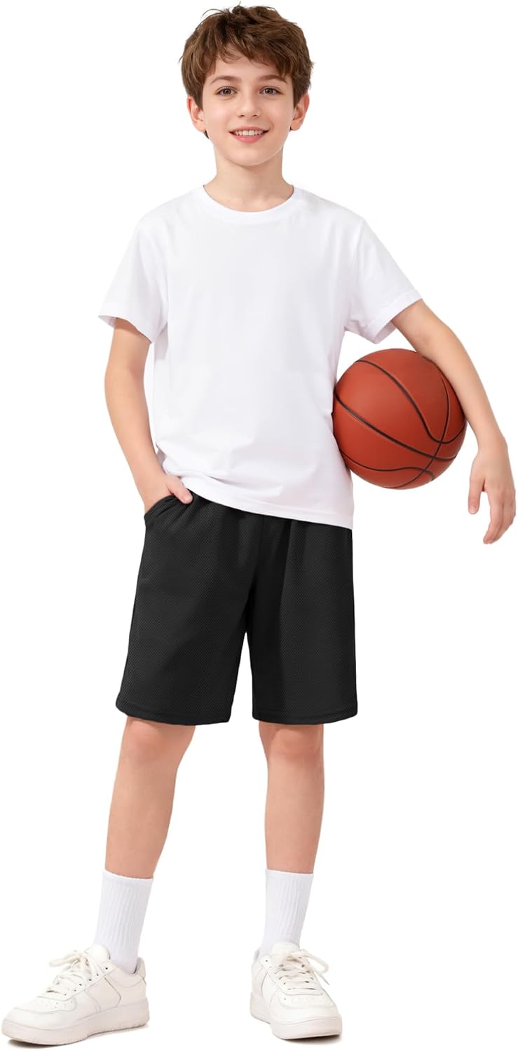 Boys Athletic Shorts Kids Mesh Basketball Soccer Short with Pockets