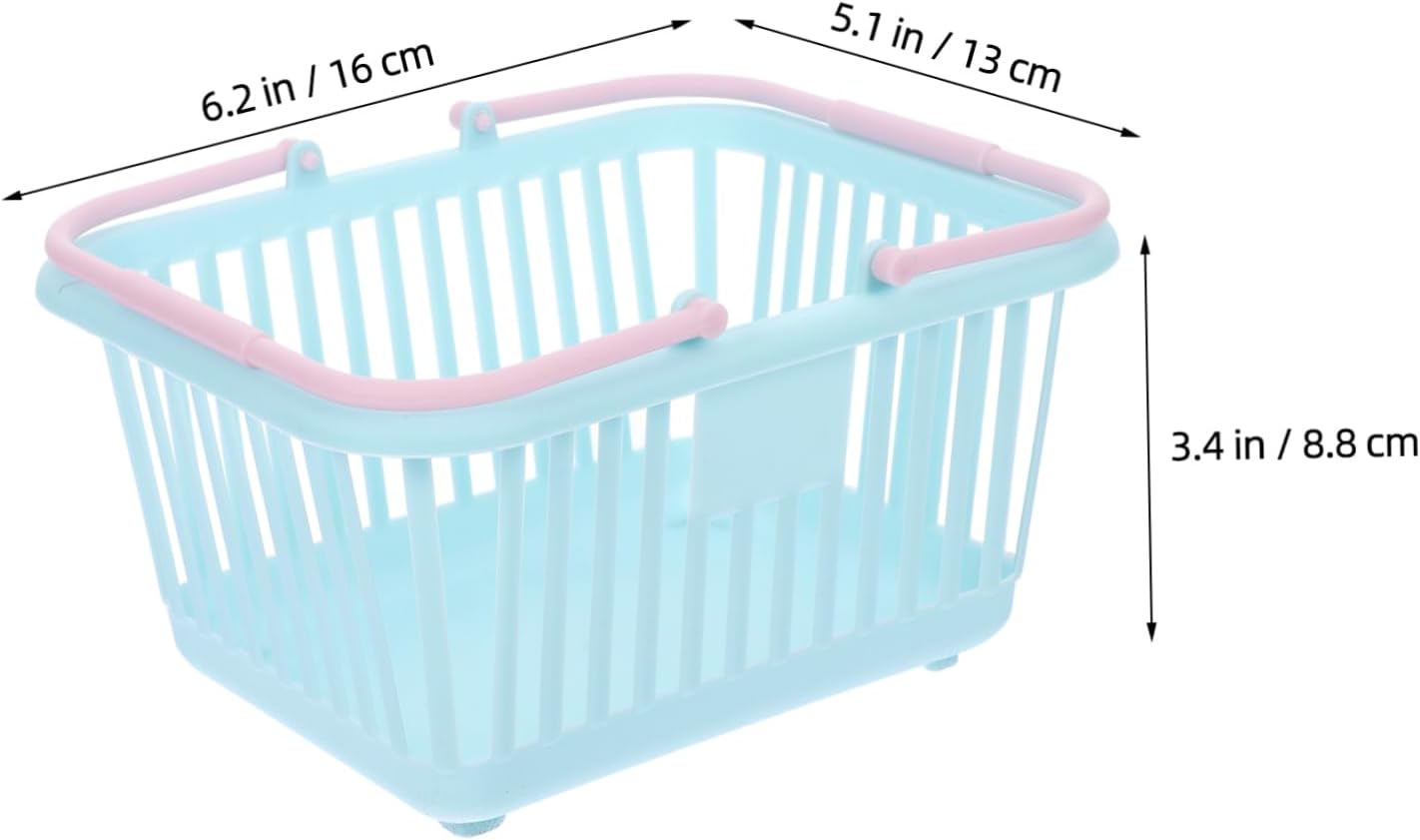4 pack Mini Shopping Basket with Handles 6.29 X 5.11 X 3.46 in Plastic Storage Basket for Kids Playroom Bathroom