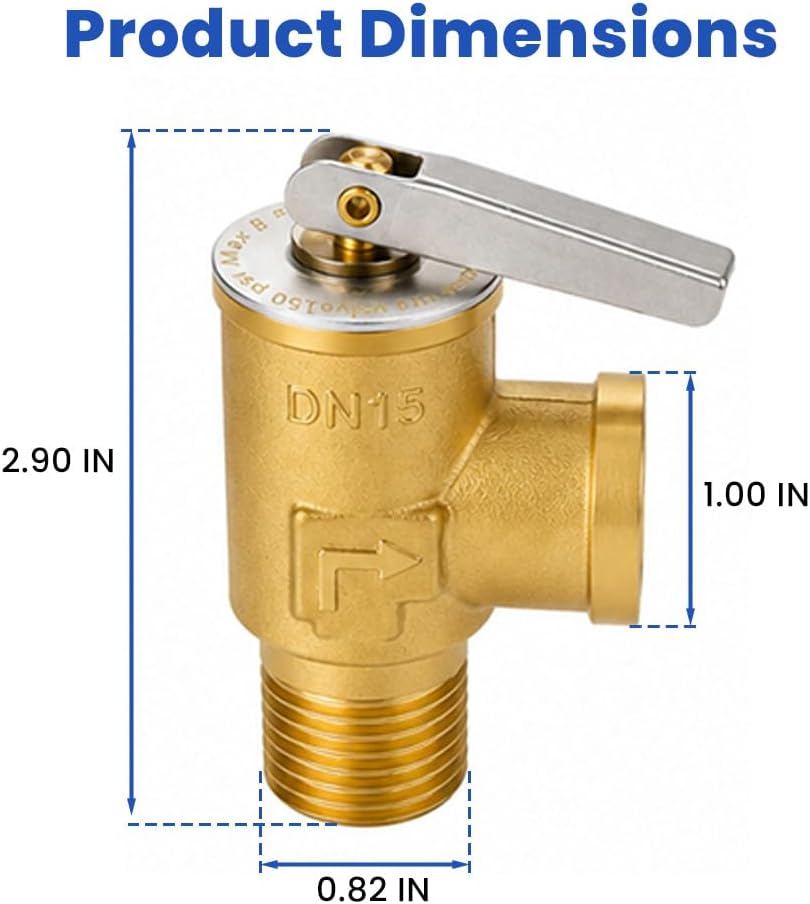 1Pack 1/2 in NPT Brass T&P Relief Valve