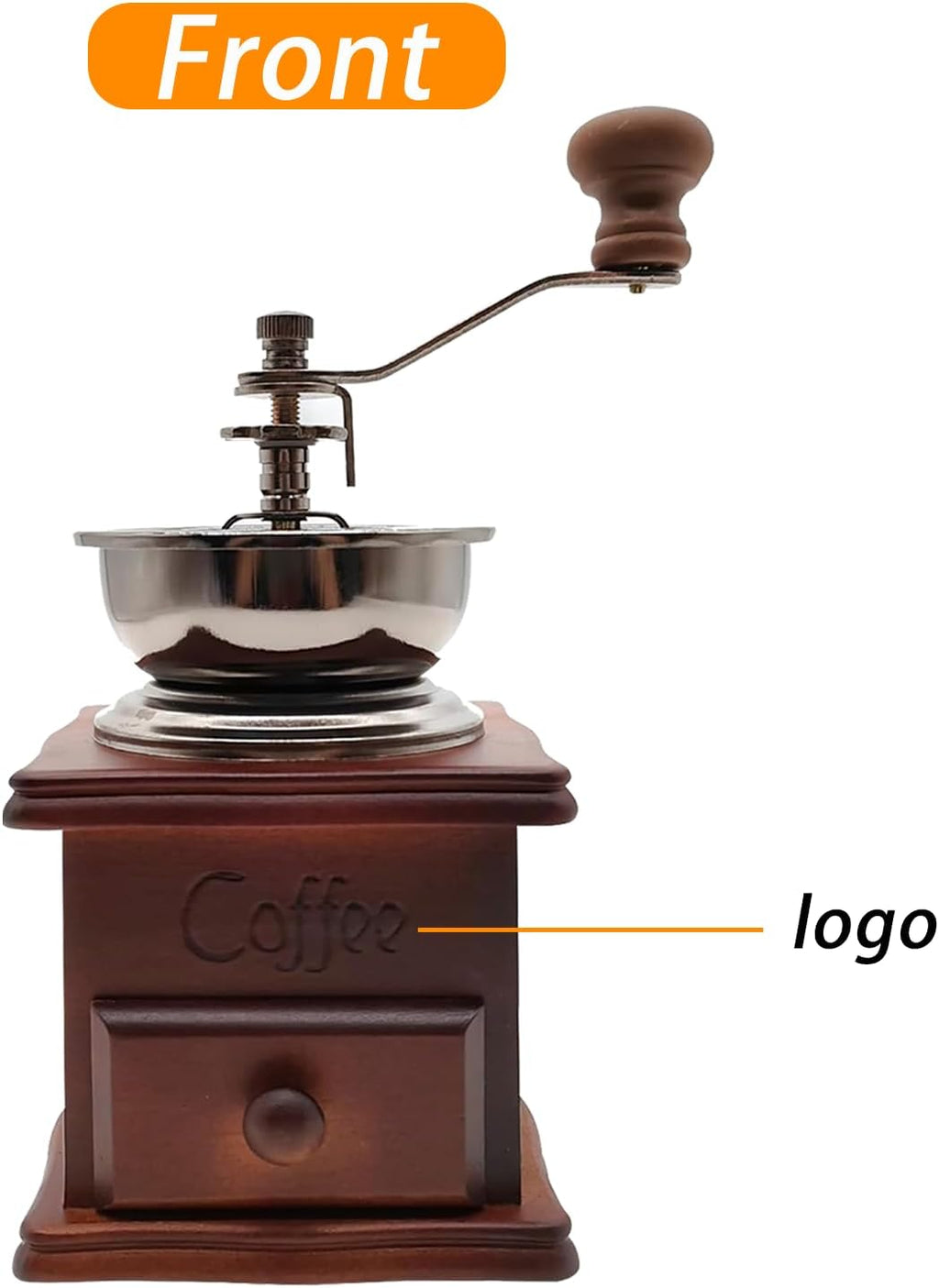 Retro style wooden handcrafted coffee grinder, ceramic hand-cranked crank, wooden handcrafted coffee grinder cleaning
