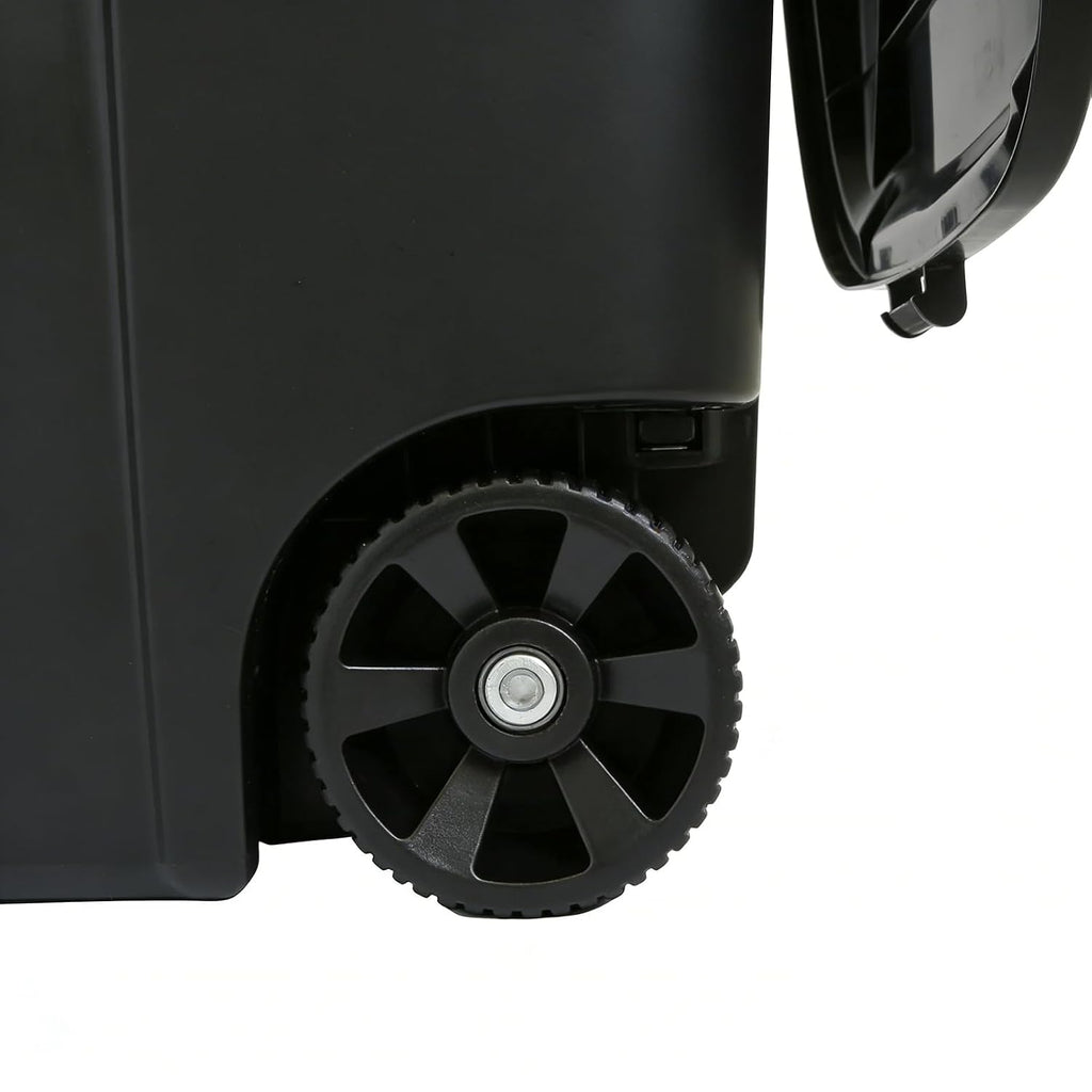 32 Gallon Trash Can, Black Large Capacity Garbage Bin with Lid and Wheels, Outdoor Trash Can for Kitchen, Garden