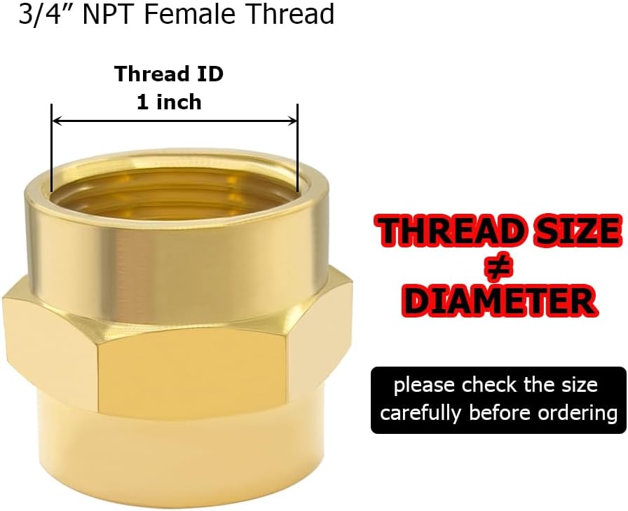 Hooshing 2PCS Brass Coupling Pipe Fitting, 3/4" x 3/4" NPT Female Coupler