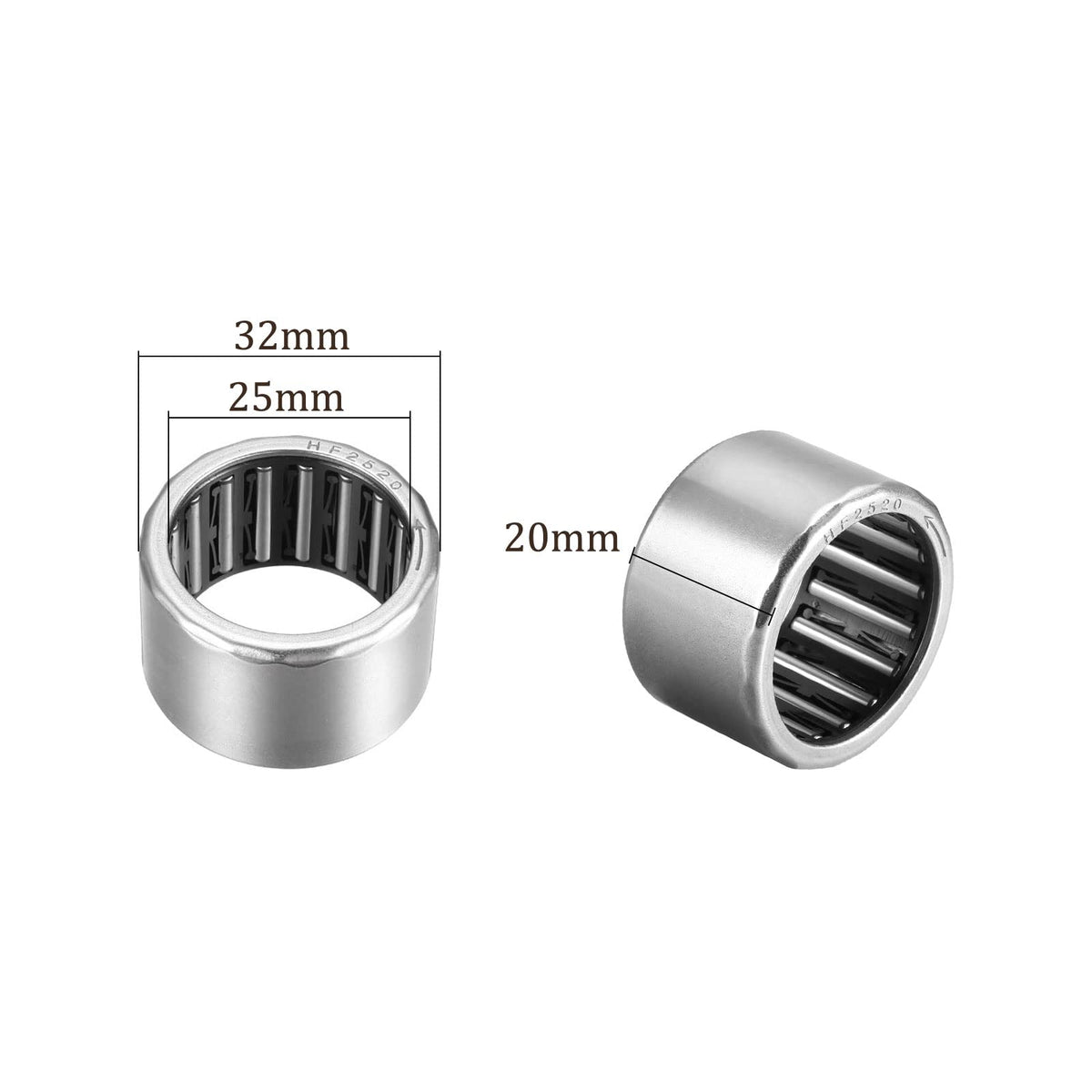 Kozelo HF2520 Needle Roller Bearings - [25mm x 32mm x 20mm] One Way Clutch Bearing for Transmission Use, Chrome Steel Rollers