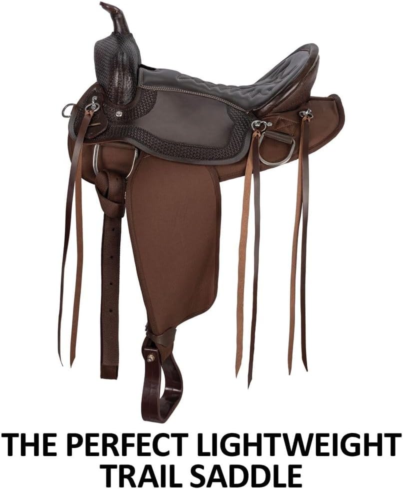 Leather-Cordura Western Trail Saddle II | Lightweight Comfort | Easy-Care Synthetic Skirt | Tooled Leather Pommel |