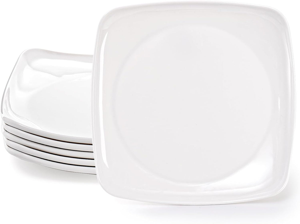 6 Pack 10.5" Melamine Sqaure Dinner Plates, Unbreakable Serving Dishes, Modern Square Dinnerware, Square Serving