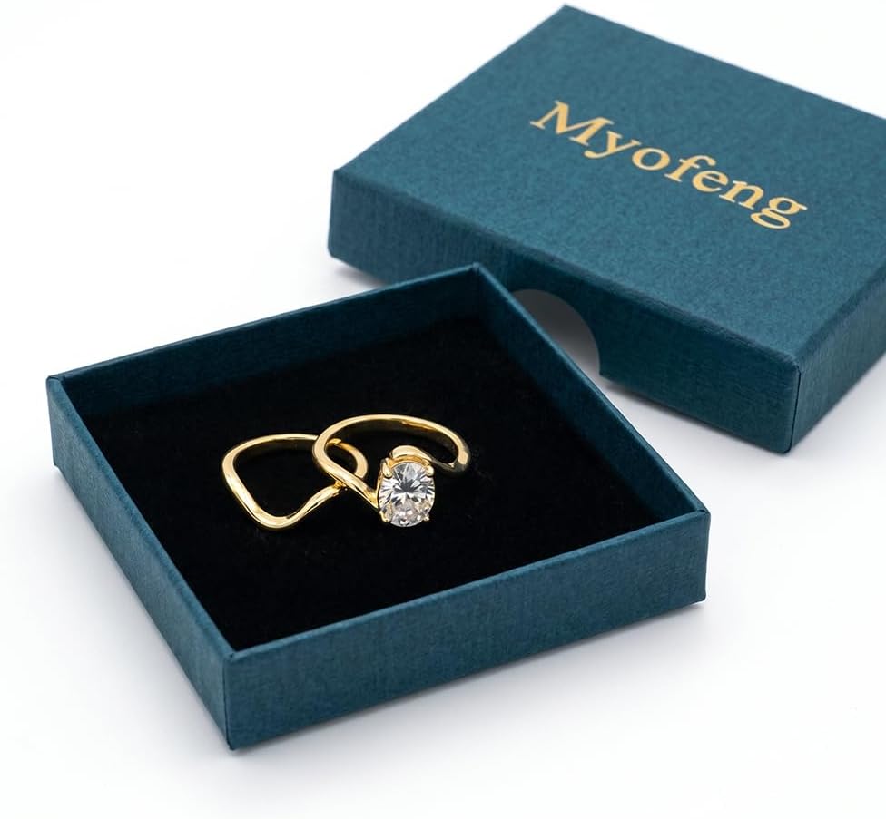 14K Gold Plated Stackable Rings for Women, Non Tarnish Cubic Zirconia Wedding Bands, Dainty Engagement & Promise