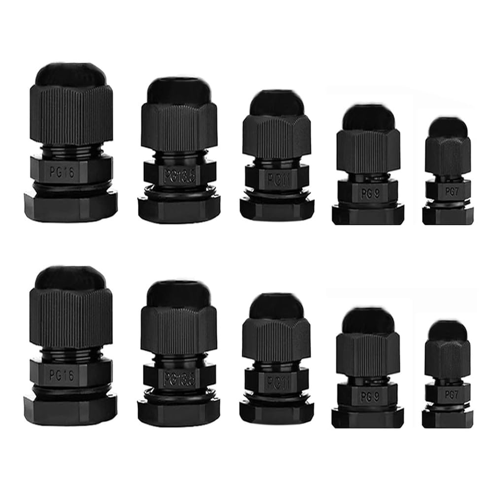 Long Thread Nylon Cable Gland Waterproof Adjustable 3-13mm Cable Connectors PG7 PG9 PG11 PG13.5 PG16 Plastic Cable Gland Joints Wire Protectors IP68 Plastic Cord Grip - 10Pack