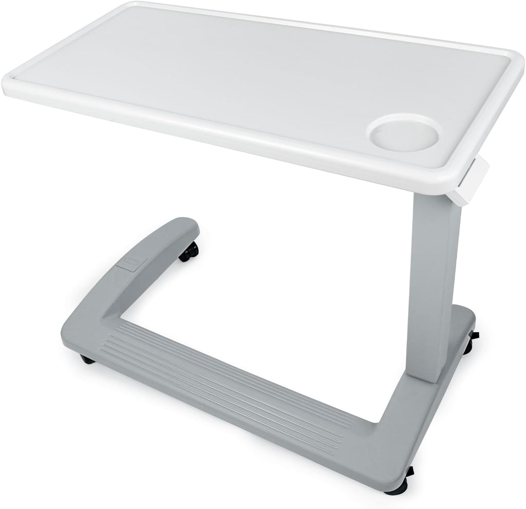 FSA/HSA Eligible, Medical Adjustable Overbed Exam Bedside Table with Wheels (Hospital and Home Use), New Tabletop