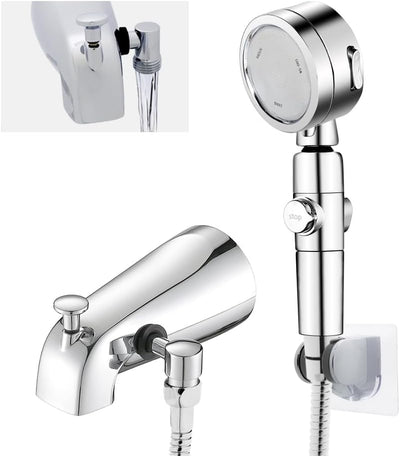 Chrome Tub Spout with Diverter slip fit 1/2 inch Copper Tube, High Pressure filtered Handheld Shower with 3 Spray Modes On/Off Switch, 59 inch hose, Bracket, No Drill Required Install