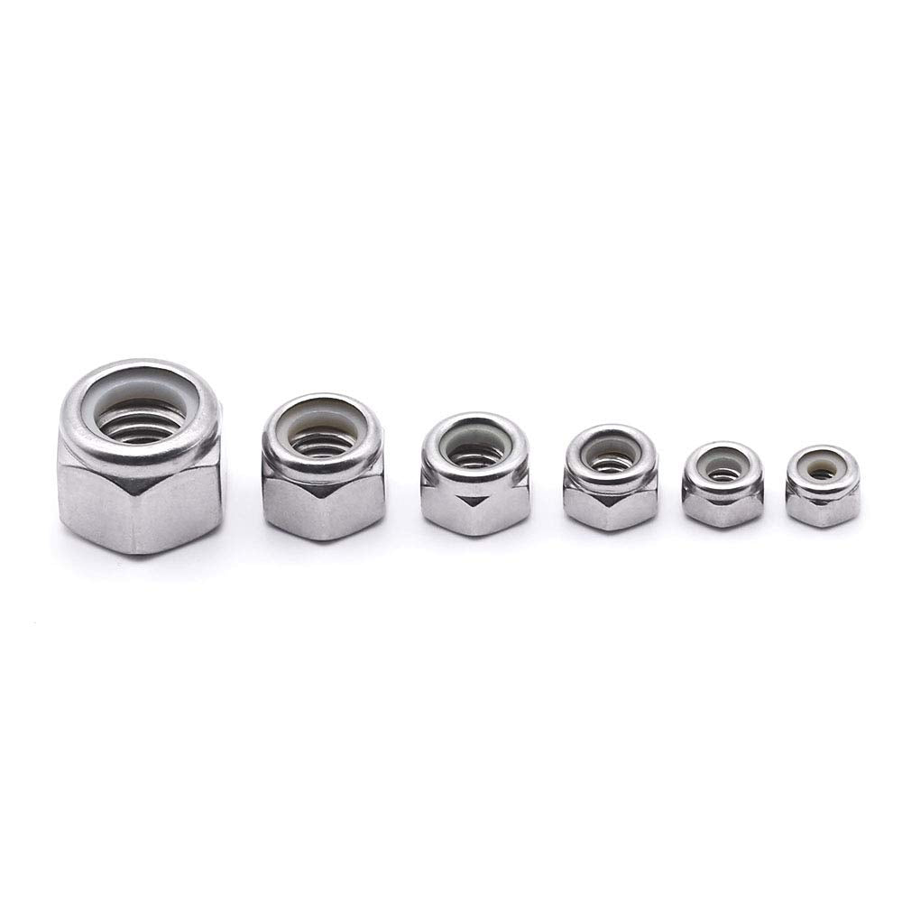 #10-24 Nylon Lock Nuts, 304 Stainless Steel (18-8) Hex Insert Locknuts, UNC Coarse Thread, Precision Nuts for 3D Printers & Electronics, 50 Pack