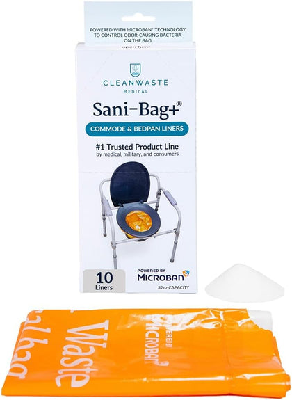 Sani-Bag Commode Liners with Microban and Absorbent Instant Gelling Powder, 10 Pack, 32 oz Disposable Waste Bags