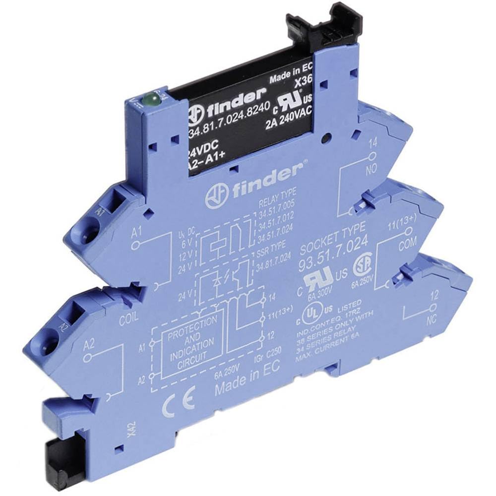 Power Relay, SPST-NO, 24 VDC, 2 A, 38 Series, DIN Rail, DC Sensitive
