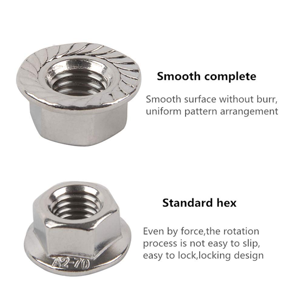 Stainless Steel Serrated Hex Flange Nuts Locknuts 50 Pcs (M5)
