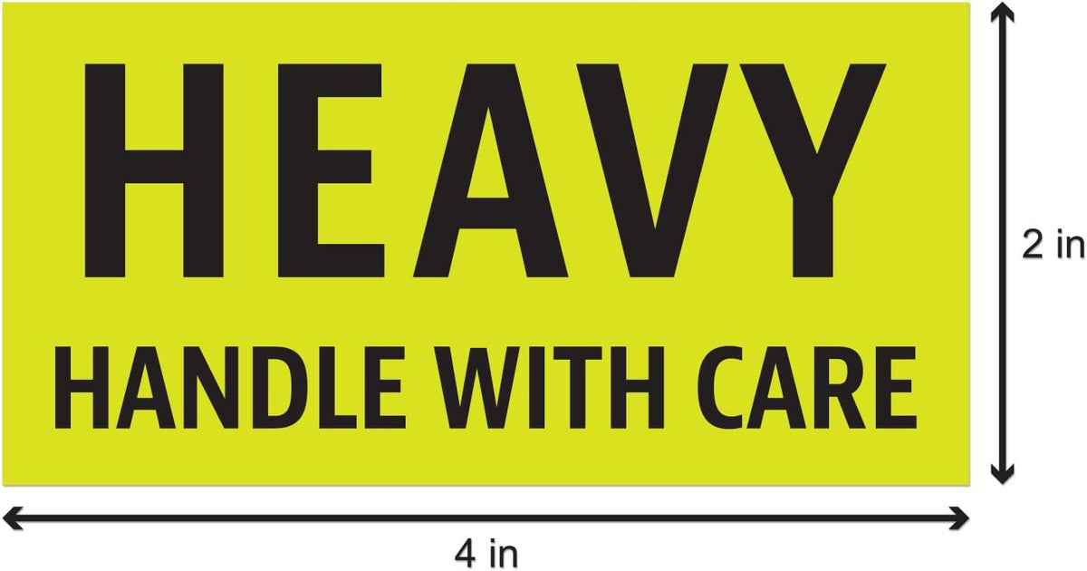 Caution Heavy, Handle with Care Labels (4 x 2 inch, Fluorescent Yellow with Bold Letters - 900 Labels) Warning Heavy
