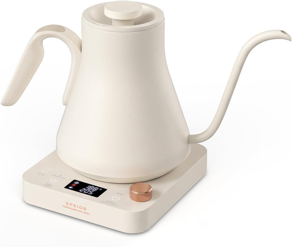 Gooseneck Electric Kettle With Temp Control,1200W,0.9L,Cream White | Rapid Heating, Precision Pour-Over for Coffee &