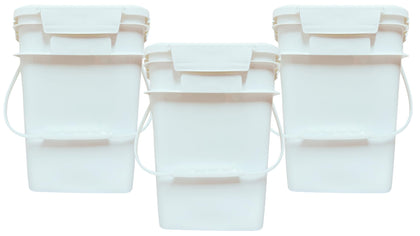 4 Gallon Square Food Grade Bucket Pail with Plastic Handles and Lid (Pack of 3) Made in USA containers (White)