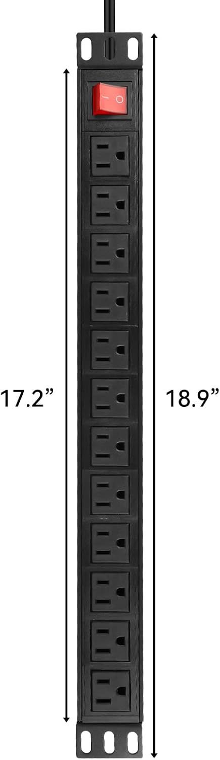 Power Strip Surge Protector Rack-Mount PDU, 12-Outlet Power Strip with Switch, Metal Mountable Heavy Duty for Server