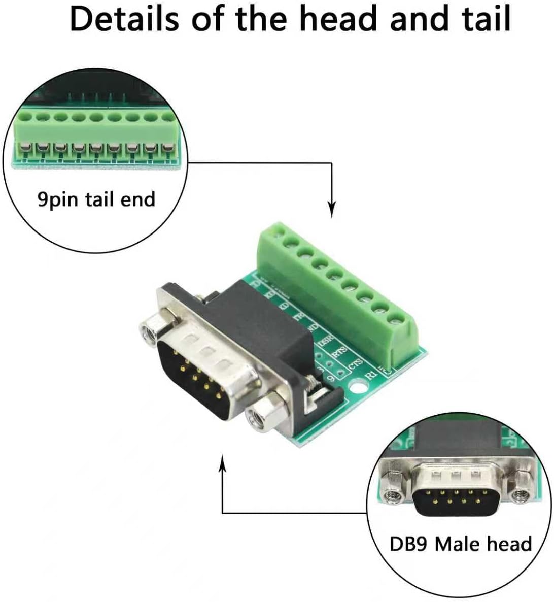 3-Pack DB9 Male Screw Terminal Adapter, D-SUB 9pin Breakout Plate Connector