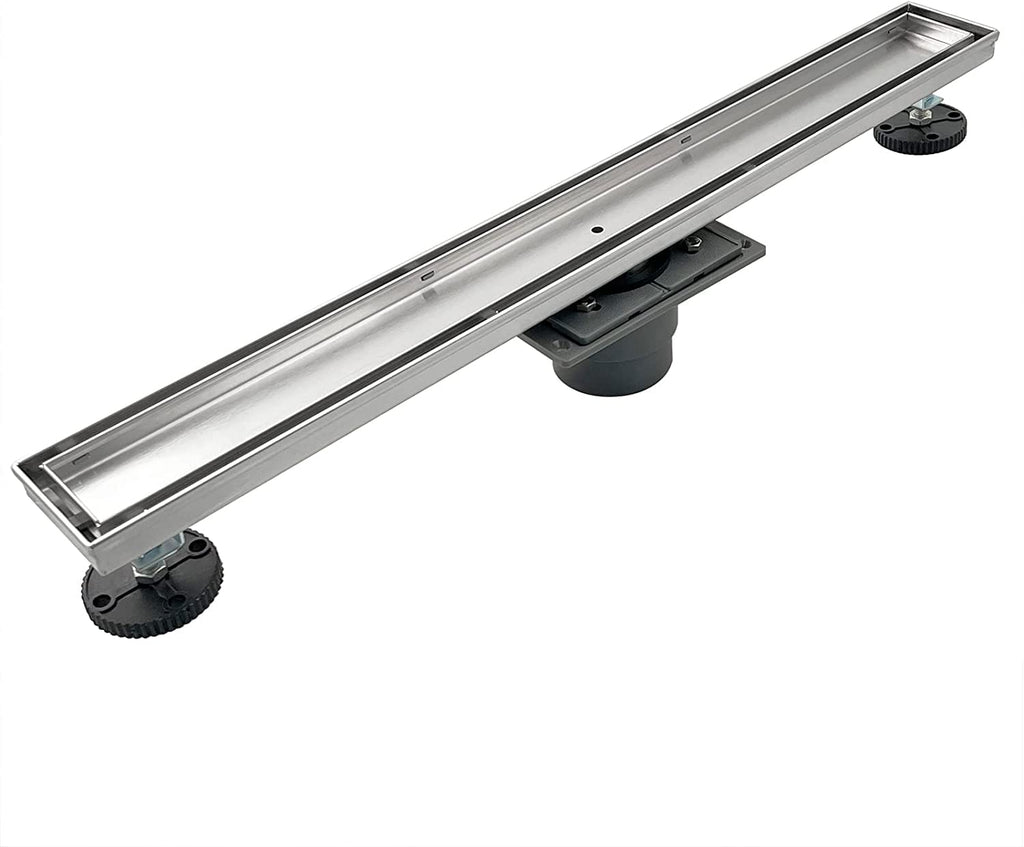 28" Linear Shower Drain with Tile Insert Grate & Shower Drain Base