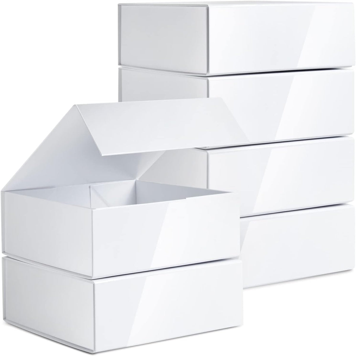 Bridesmaid Proposal Box Set - 6-Pack Glossy White Magnetic, 9.5 x 9.5 x 3.5 In - Bridal & Groomsmen Gift Box with Lid
