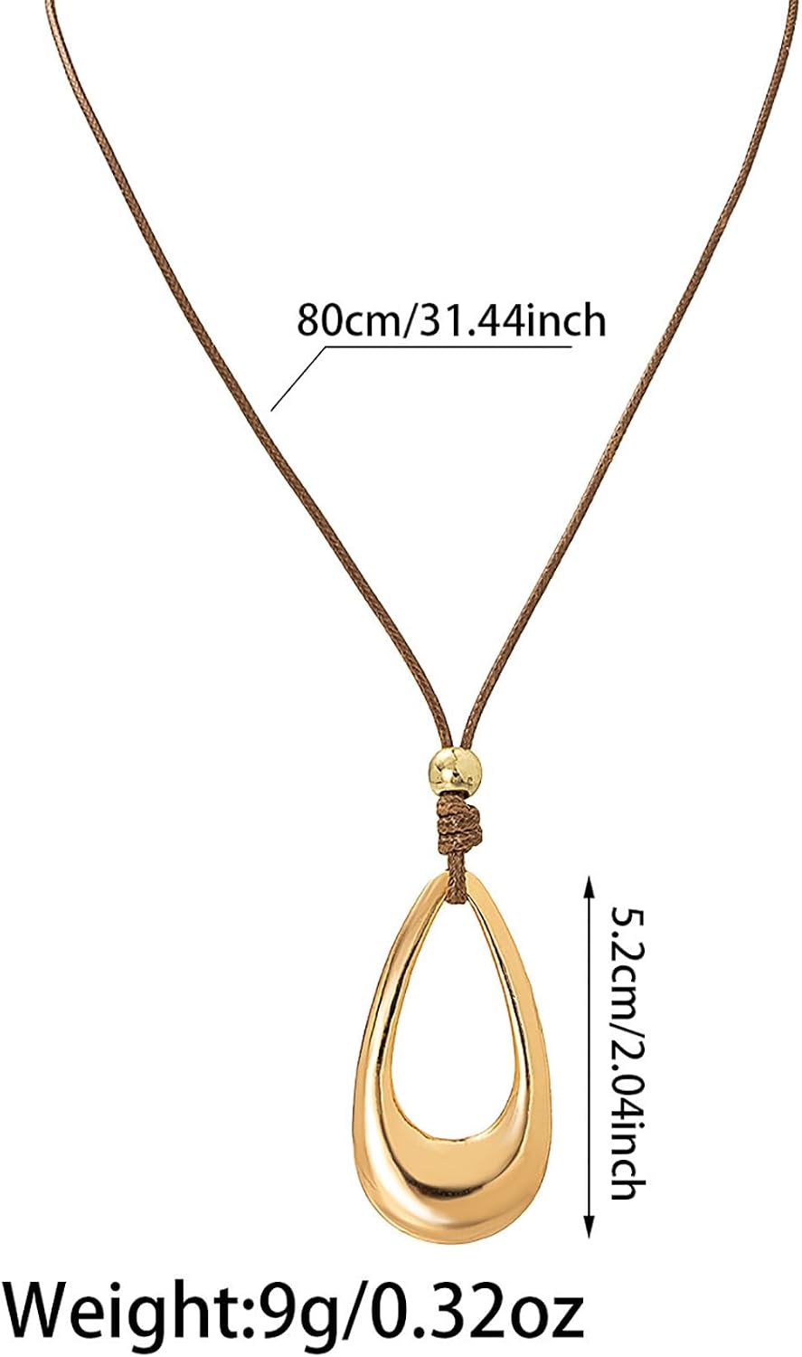 Boho Hollow Teardrop Necklace for Women Gold Waterdrop Pendant Necklace Geometric Hollow Square Statement Necklace
