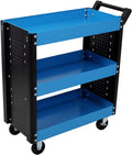 3 Tier Rolling Tool Cart on Wheels,Heavy Duty Utility Tool Cart with Pegboard for Repair Shop, Garage, Warehouse (Blue)