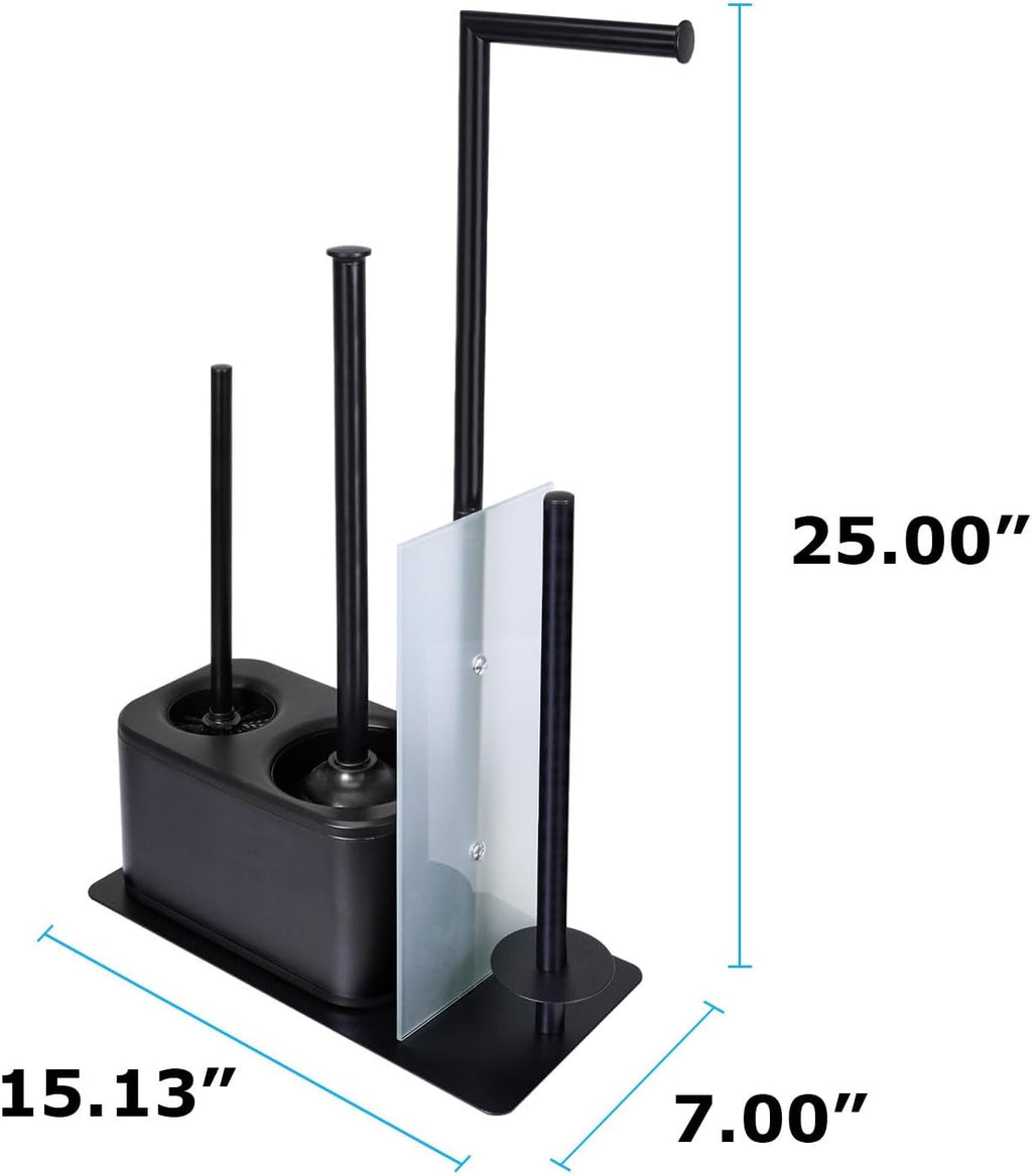 Modern Bath Set for Bathroom Organization, All in One Toilet Brush, Toilet Plunger, Toilet Paper Holder Stand and