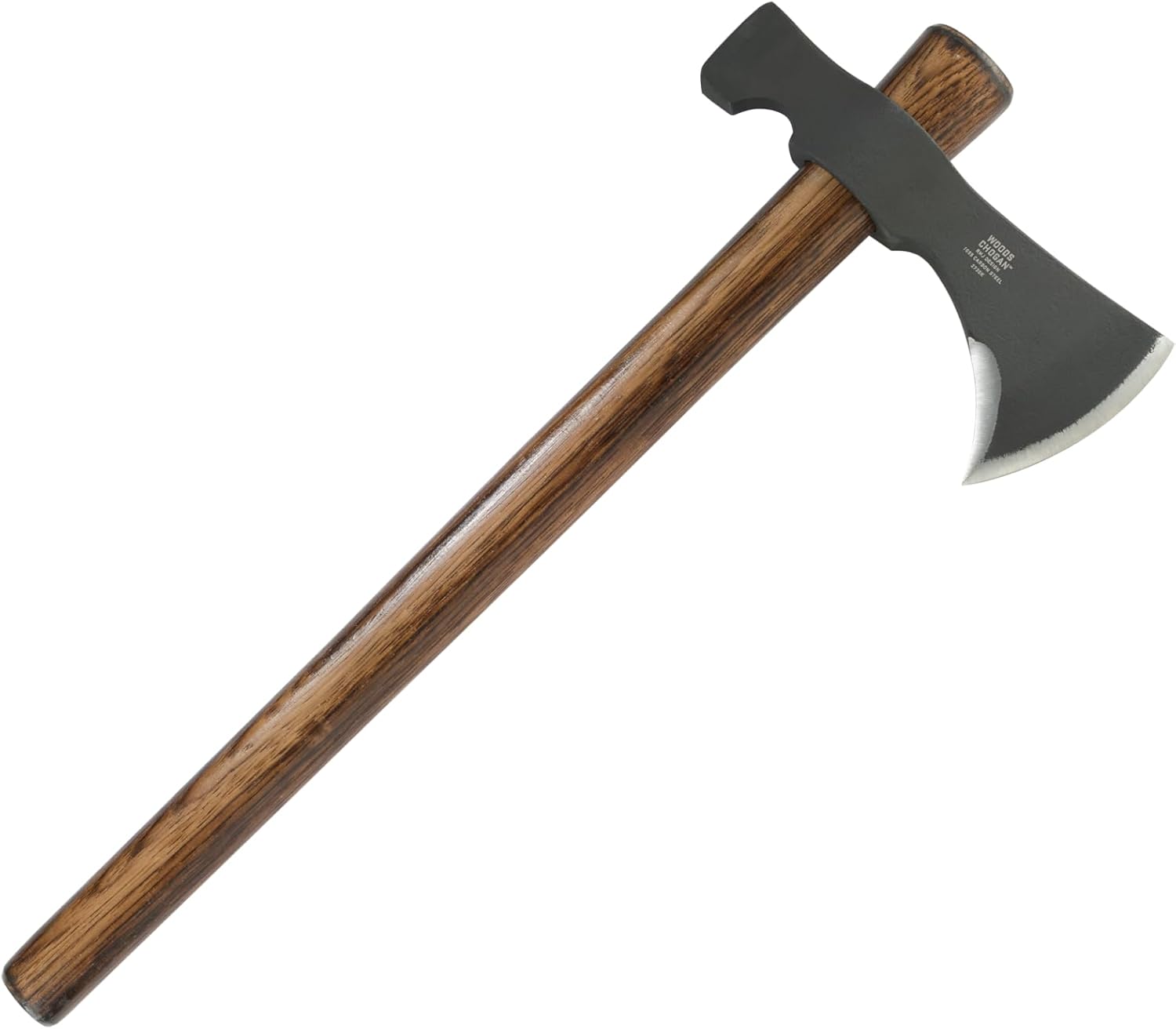 Black Woods Chogan T-Hawk Outdoor Survival Tomahawk: 1055 Carbon Steel Plain Edge Blade, Tennessee Hickory Handle