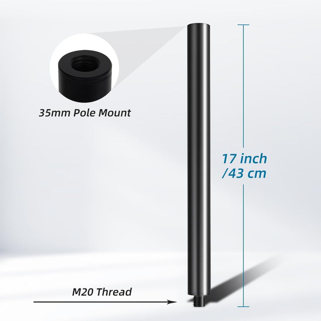 Subwoofer Speaker Pole Extension Pole, 17 Inch M20 Threaded and 35mm Speaker Stand Load Capacity 66LBS