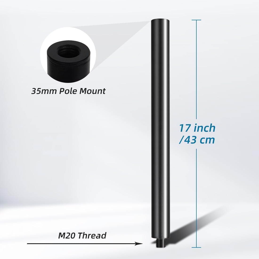 Subwoofer Speaker Pole Extension Pole, 17 Inch M20 Threaded and 35mm Speaker Stand Load Capacity 66LBS