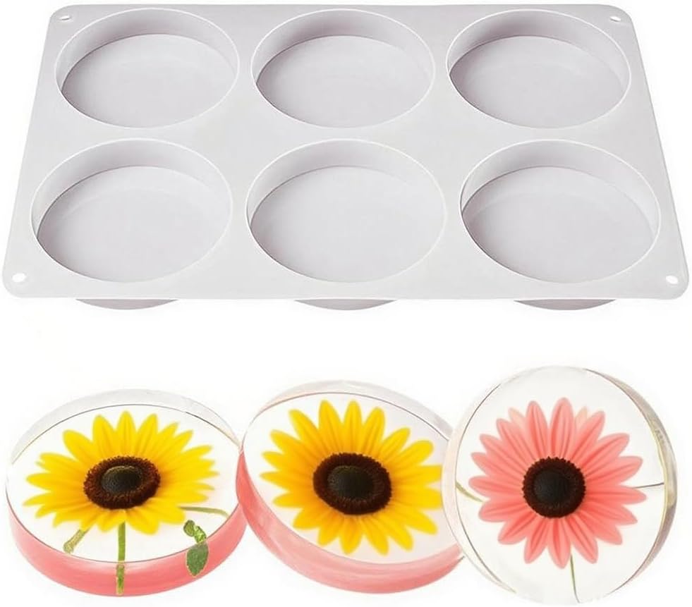 6-Cavity Deep Round Coaster Silicone Molds for Epoxy Resin, 4 Inches Coaster Resin Mold for Flower Bouquet Preservation