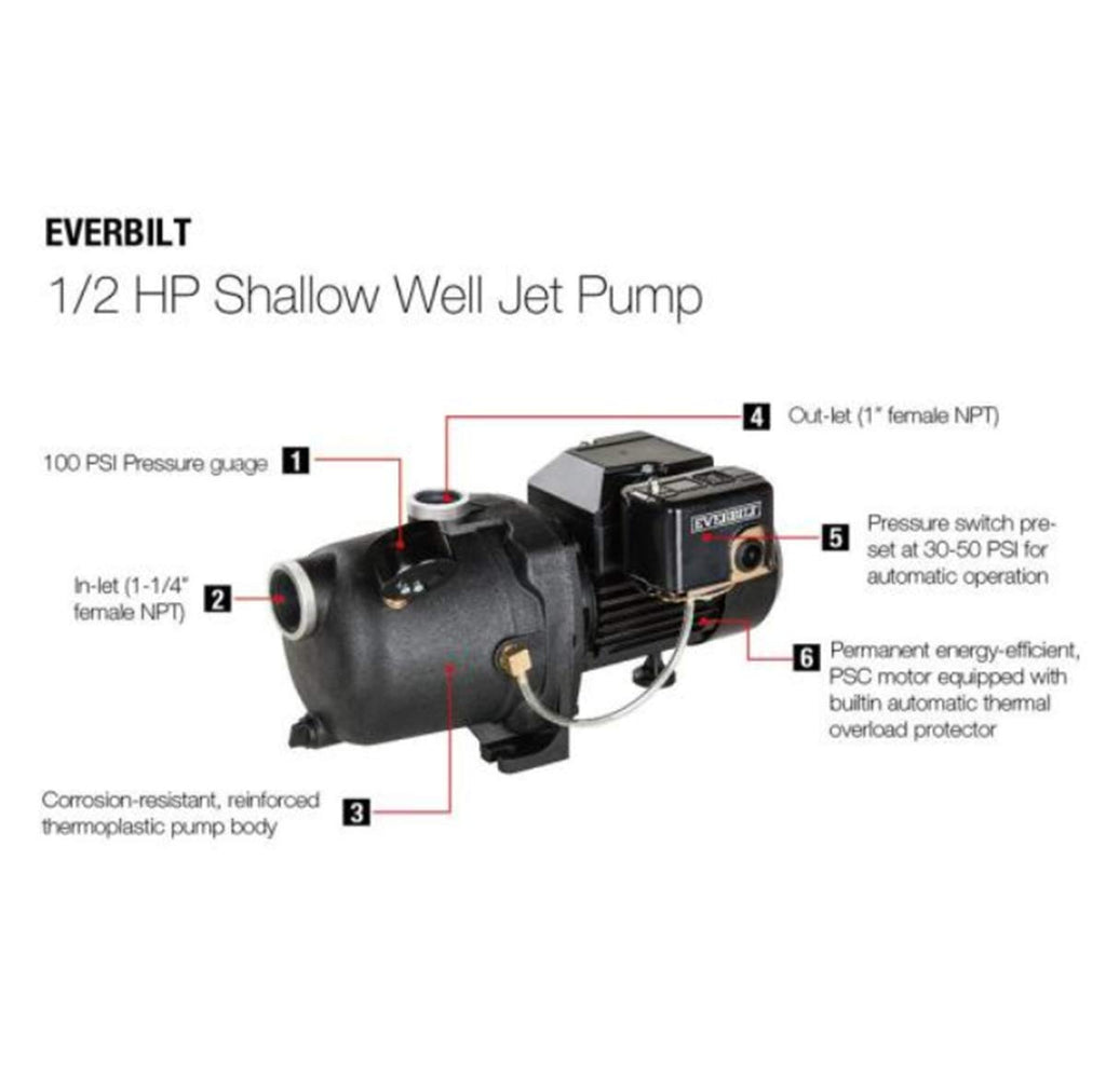 Everbilt J100A3 1/2 HP Shallow Well Jet Pump