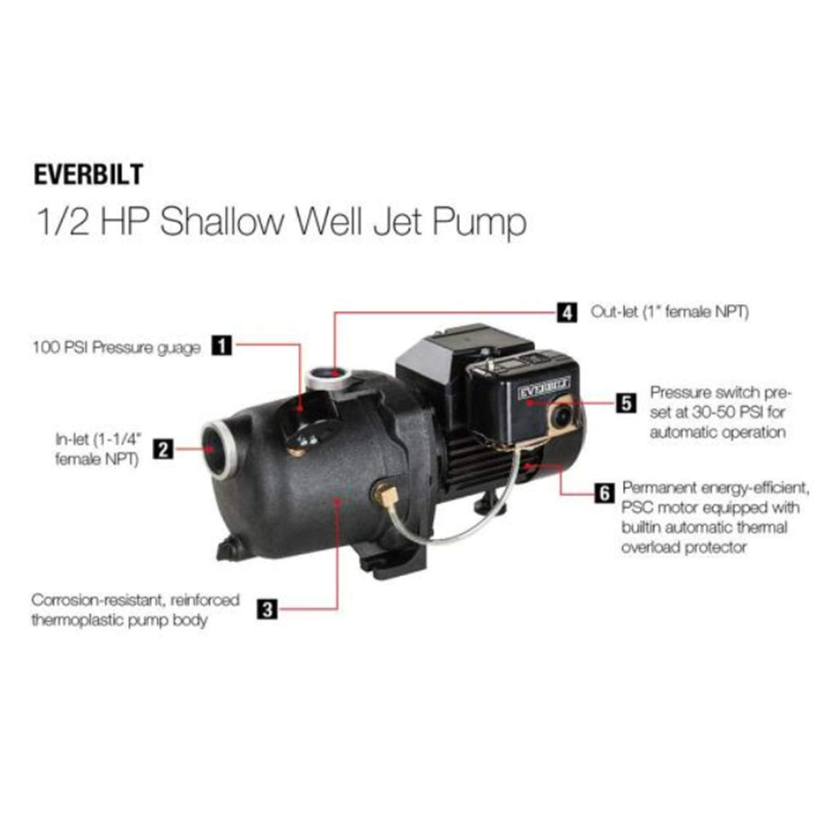 Everbilt J100A3 1/2 HP Shallow Well Jet Pump