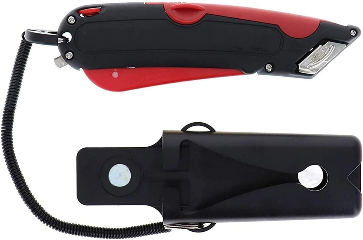 EZ-2000 Safety Box Cutter Utility Knife, Tape Splitter at Back, 3 Blade Depth Setting, Squeeze Trigger and Dual Side