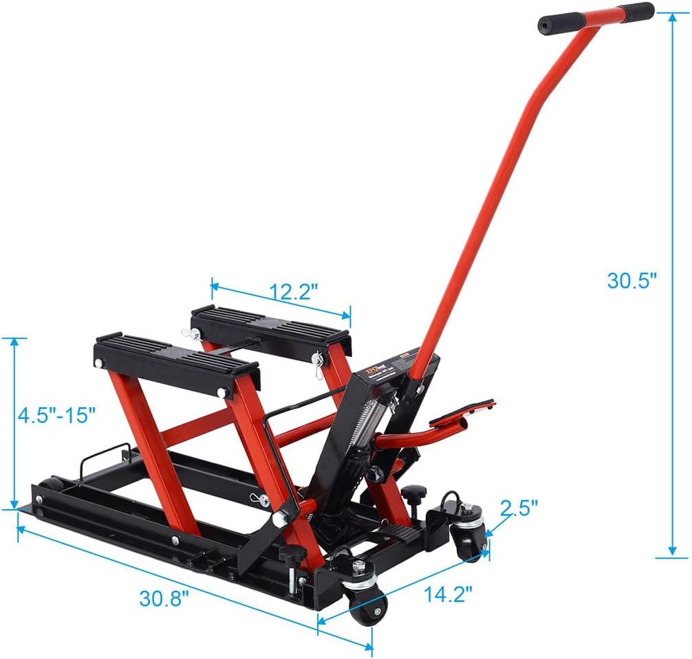 Hydraulic Motorcycle Lift Jack, 1500 LBS Capacity ATV Scissor Lift Jack, Portable Motorcycle Lift Table with 4 Wheels