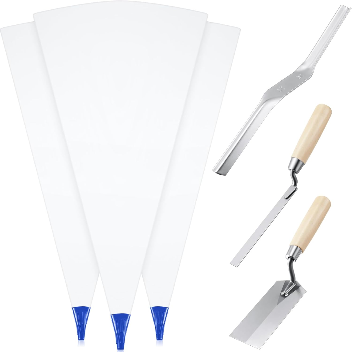 6-Pack Heavy Duty Tile Grout Bag Set, Tear Resistant,Blue | 3 Grout Bags 13" x 24" with Molded Tips, 1 Margin Trowel