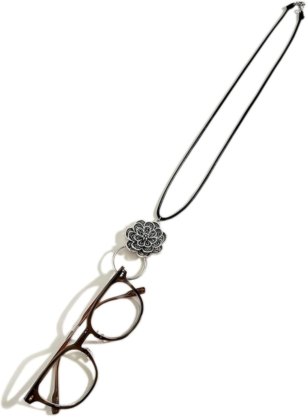 Glasses Necklace Sunglasses Holder Hanging Ring Leather Cord Eyeglasses Strap Flower Loop Ring