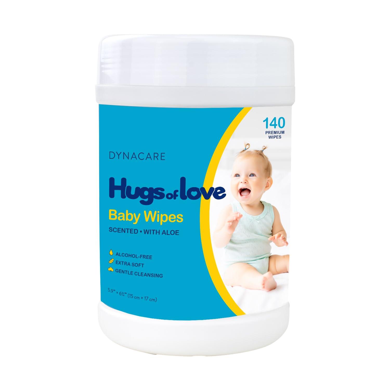 DynaCare Hugs of Love Baby Wipes - Scented - Alcohol-Free Wipes with Aloe & Lanolin, Safe for Sensitive Skin - 140