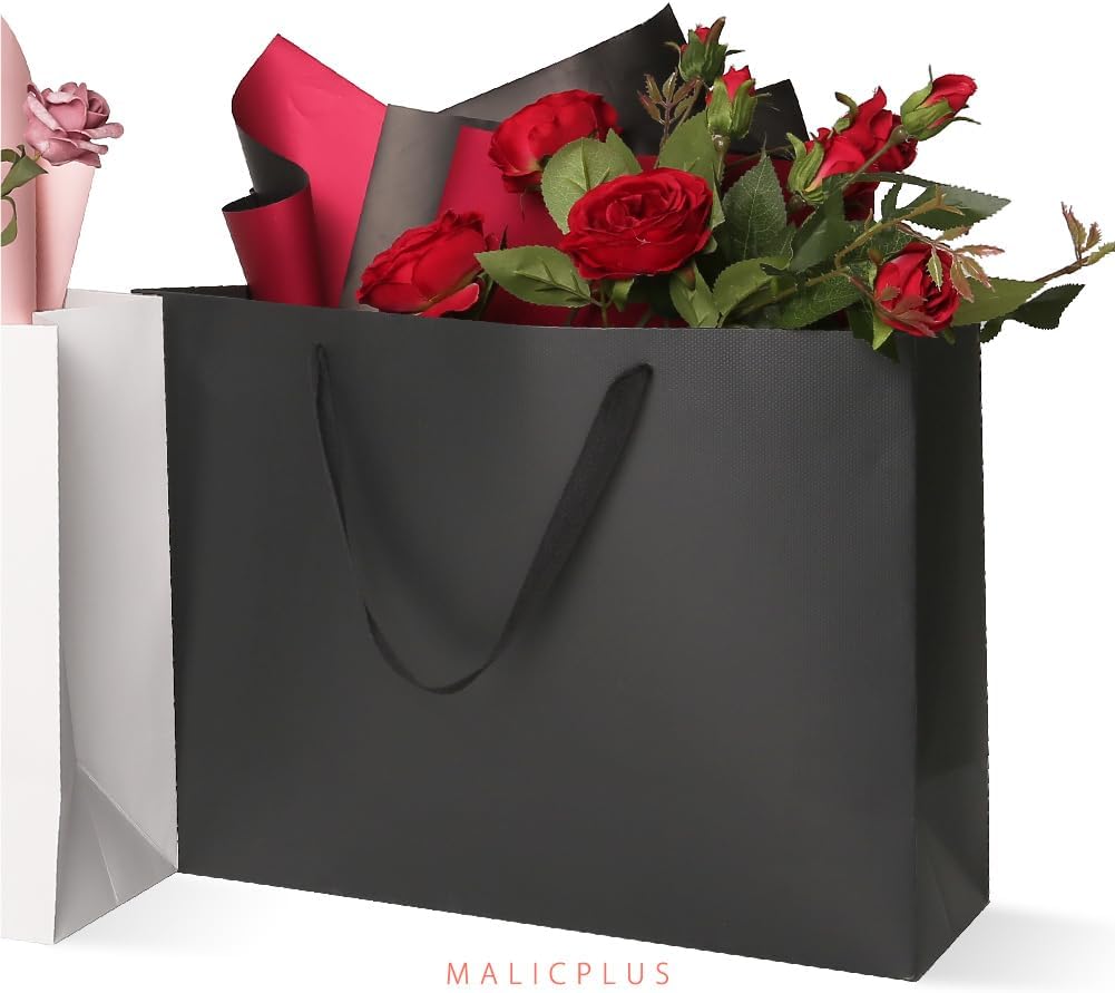 Extra Large Black Gift Bags with Handles,16x6x12 Inch,12 Pack