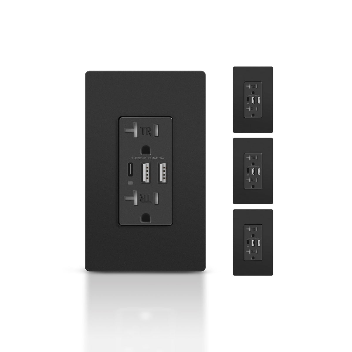 TOPELER Black USB Outlet, 6.0A/30W Dual Type A&C USB Charging Wall Outlet