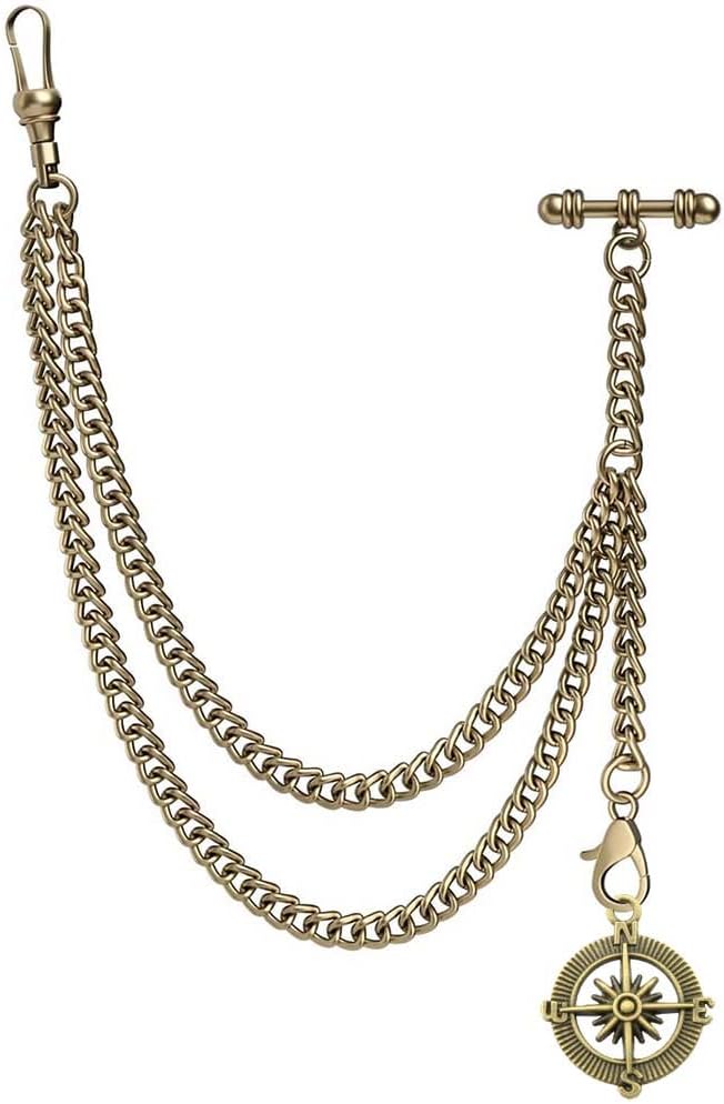 Handmade Single Albert Pocket Watch Chain T-Bar with with Pendant