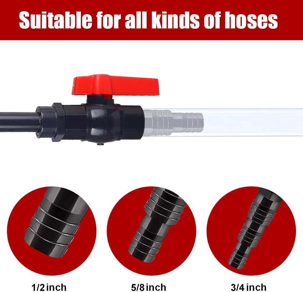Aquarium Water Changer, PVC Aquarium Water Filler Hanging Fish Tank Hook Filler with Flow Switch for 1/2“, 5/8”, 3/4”
