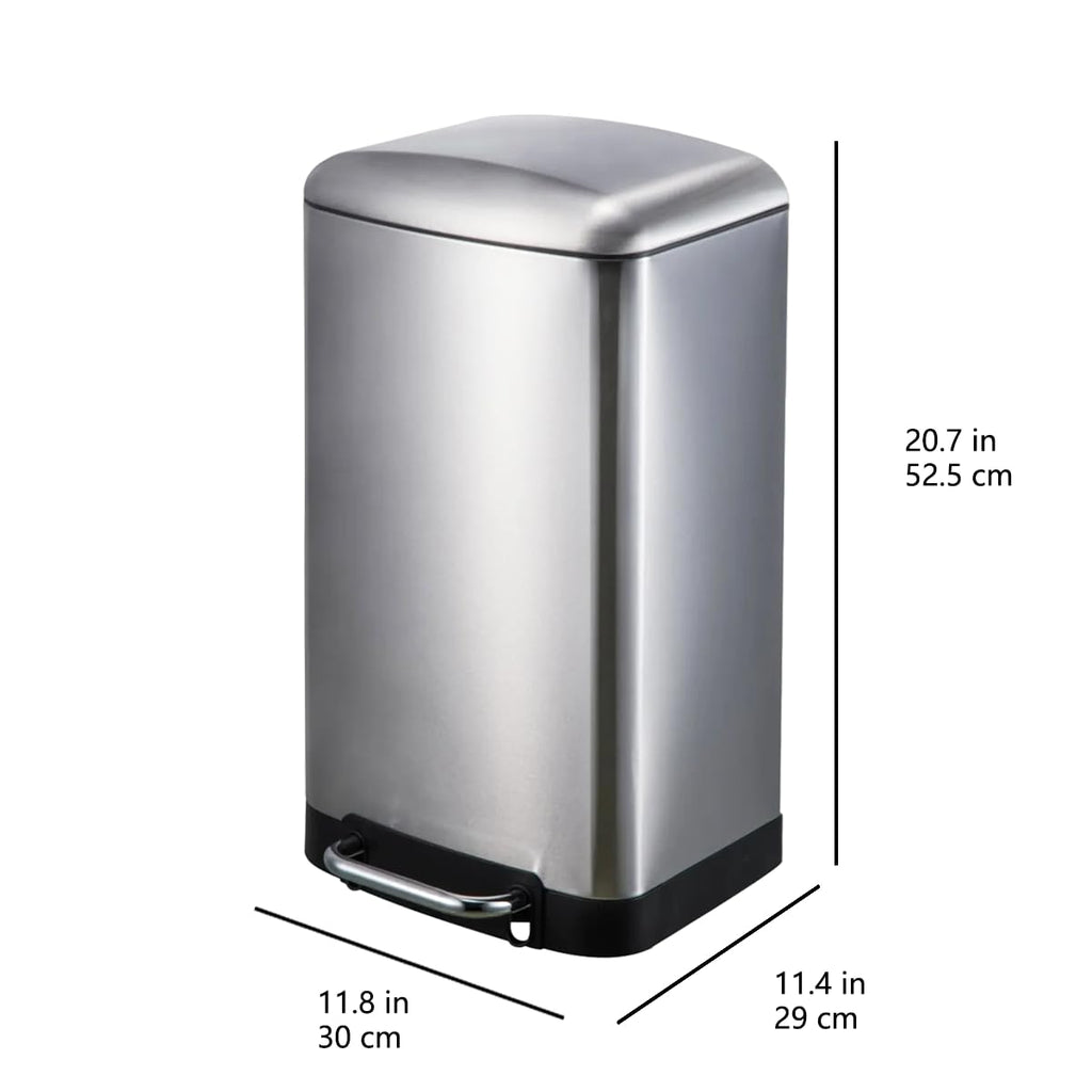 Rectangular Small Trash Can with Soft-Close Step Pedal, Removable Inner Bucket, Hands-Free, Space-Saving, Smudge